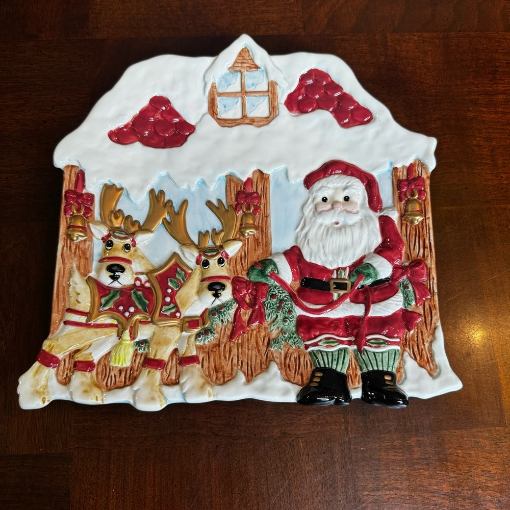 Fitz and Floyd Deer Santa Canape Dessert Serving Tray Platter Dish